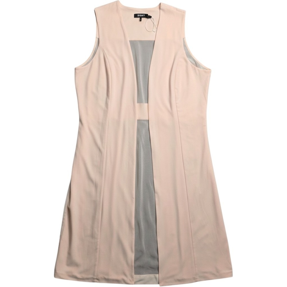 DKNY Womens Peach Pink Mesh Back Open Front Sleeveless Duster Vest Size S